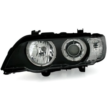 Φανάρια εμπρός BMW X5 με εργοστασιακά xenon (1999-2003) angel eyes - μαύρα , με λάμπες (Η7) - σετ 2τμχ.