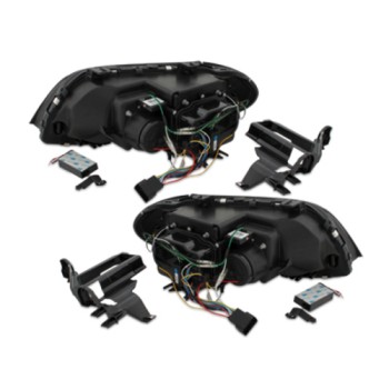 Φανάρια εμπρός BMW X5 (2003-2007) angel eyes - black , με λάμπες (Η1) - σετ 2τμχ.