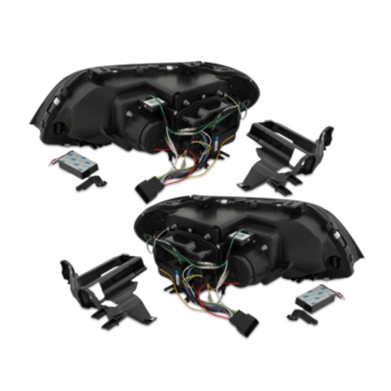 Φανάρια εμπρός BMW X5 (2003-2007) angel eyes - black , με λάμπες (Η1) - σετ 2τμχ.