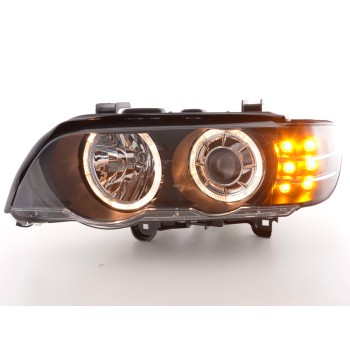 Φανάρια εμπρός BMW X5 (1999-2003) - μαύρα με led φλας , χωρίς λάμπες (Η7) - σετ 2τμχ.