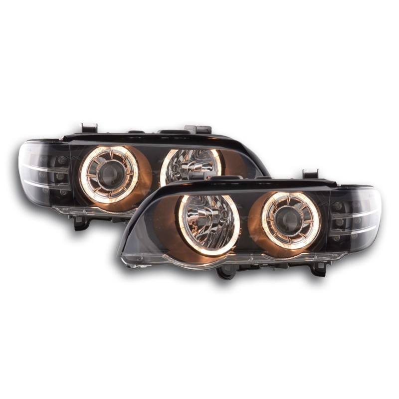Φανάρια εμπρός BMW X5 (1999-2003) - μαύρα με led φλας , χωρίς λάμπες (Η7) - σετ 2τμχ.