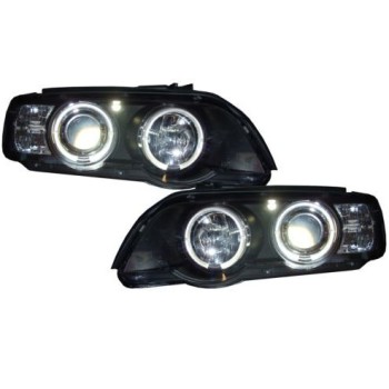 Φανάρια εμπρός BMW X5 (1999-2003) angel eyes - μαύρα , με λάμπες (Η1) - σετ 2τμχ.