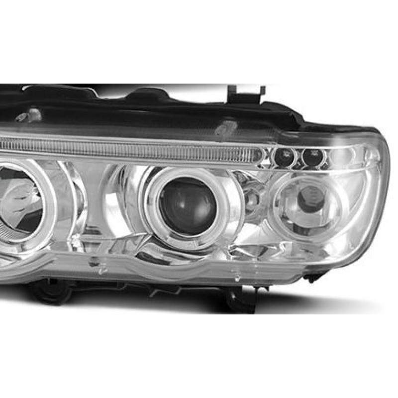 Φανάρια εμπρός BMW X5 E53 (1999-2003) angel eyes - chrome , με λάμπες (Η1) - σετ 2τμχ.
