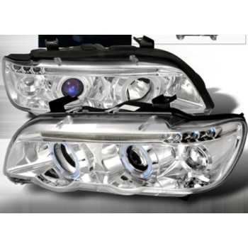 Φανάρια εμπρός BMW X5 E53 (1999-2003) angel eyes - chrome , με λάμπες (Η1) - σετ 2τμχ.