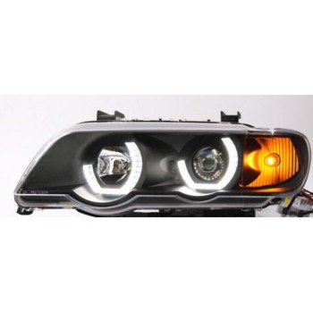 Φανάρια εμπρός BMW X5 (1999-2003) 3D angel eyes - μαύρα , χωρίς λάμπες (Η7) - σετ 2τμχ.