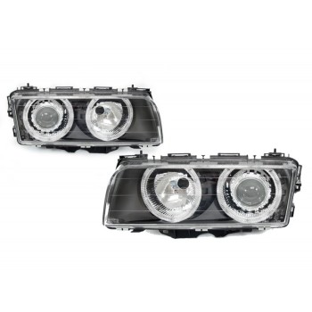 Φανάρια εμπρός BMW E38 (1994-1998) angel eyes - μαύρα , χωρίς λάμπες (Η7) - σετ 2τμχ.