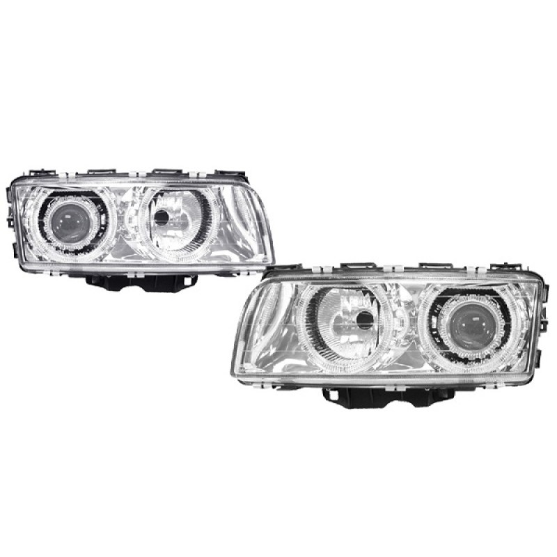 Φανάρια εμπρός BMW E38 (1994-1998) angel eyes - chrome , χωρίς λάμπες (Η7) - σετ 2τμχ.