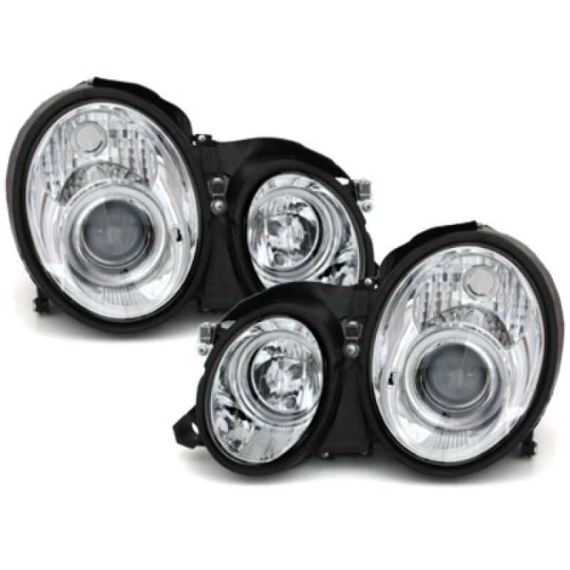 Φανάρια εμπρός Mercedes CLK W208 (1997-2002) angel eyes, με λάμπες (Η1) - σετ 2τμχ.