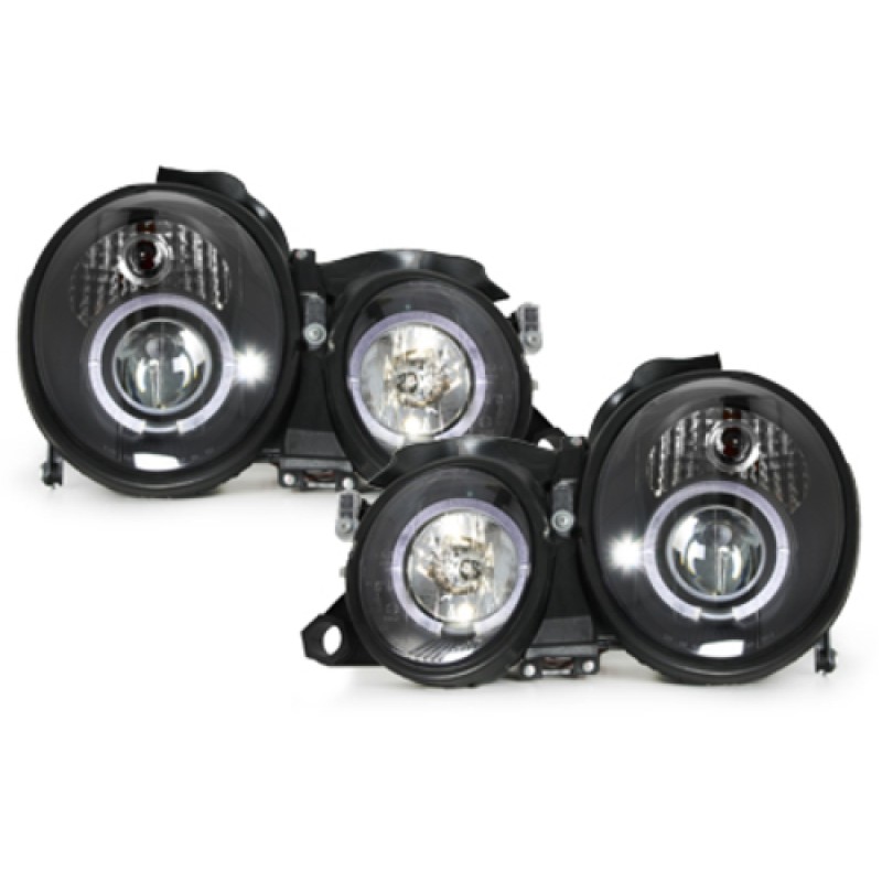 Φανάρια εμπρός Mercedes CLK W208 (1997-2002) με CCFL angel eyes, με λάμπες (Η1) - σετ 2τμχ.