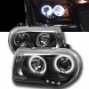 Φανάρια εμπρός Chrysler 300C (2004-2008) angel eyes με led - μαύρα , με λάμπες (Η1) - σετ 2τμχ.
