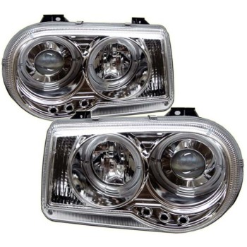 Φανάρια εμπρός Chrysler 300C (2004-2008) angel eyes με led - chrome , με λάμπες (Η1) - σετ 2τμχ. Φανάρια εμπρός Chrysler 300C (2004-2008) angel eyes με led - chrome , με λάμπες (Η1) - σετ 2τμχ.