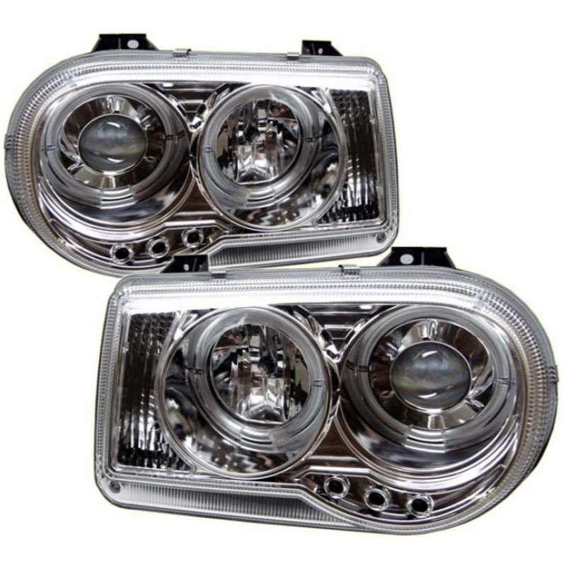 Φανάρια εμπρός Chrysler 300C (2004-2008) angel eyes με led - chrome , με λάμπες (Η1) - σετ 2τμχ.