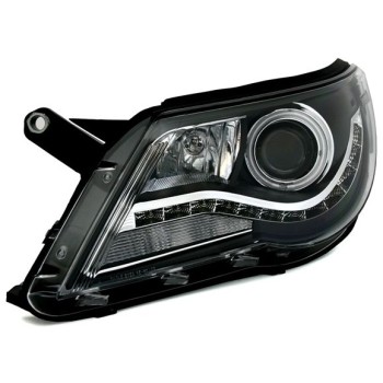 Φανάρια εμπρός Vw Tiguan (2007-2011) led/angel eyes , μαύρα , με λάμπες (Η1) - σετ 2τμχ.