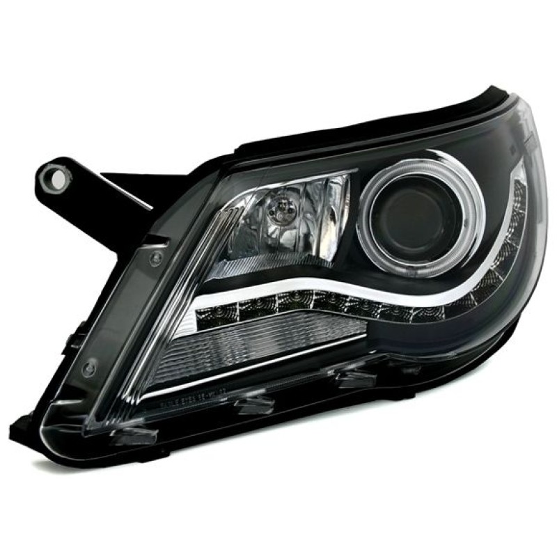 Φανάρια εμπρός Vw Tiguan (2007-2011) led/angel eyes , μαύρα , με λάμπες (Η1) - σετ 2τμχ.