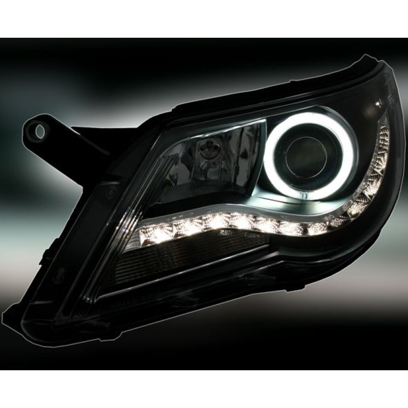 Φανάρια εμπρός Vw Tiguan (2007-2011) led/angel eyes, με λάμπες (Η1) - σετ 2τμχ.