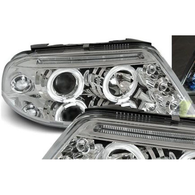 Φανάρια εμπρός Vw Passat B5.5 (2001-2005) angel eyes - χρωμίου , χωρίς λάμπες (Η7) - σετ 2τμχ.