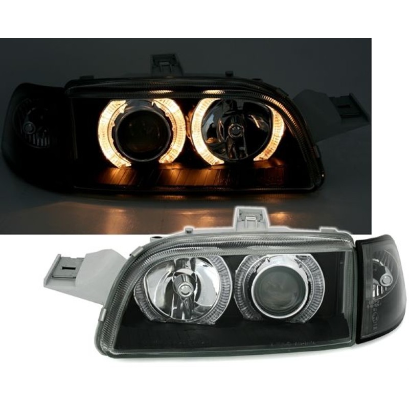Φανάρια εμπρός Fiat Punto (1993-1999) angel eyes - μαύρα , χωρίς λάμπες (Η7) - σετ 2τμχ.