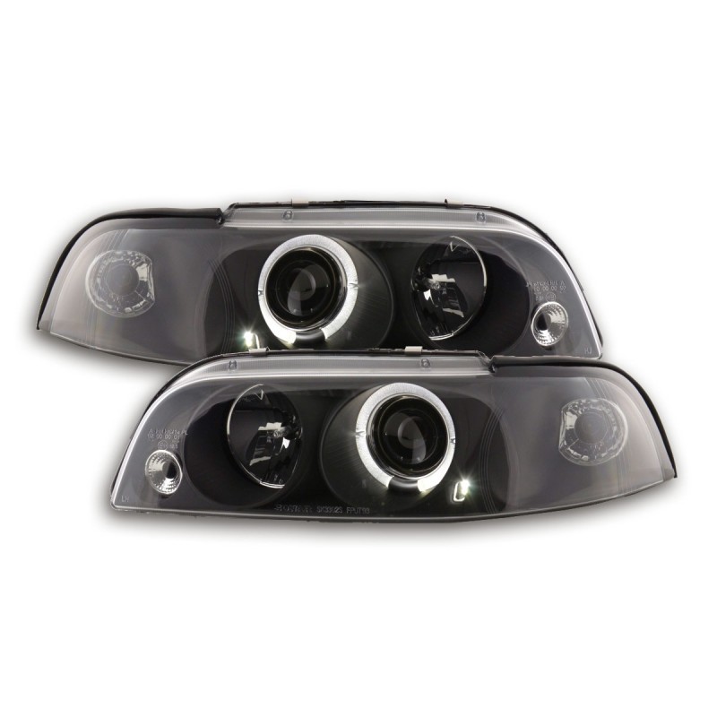 Φανάρια εμπρός Fiat Punto (1993-1999) angel eyes - μαύρα , με λάμπες (Η1) - σετ 2τμχ.
