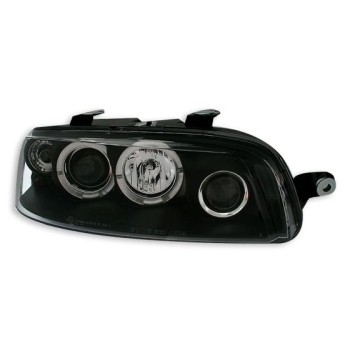Φανάρια εμπρός Fiat Punto (1999-2003) angel eyes - μαύρα , με λάμπες (Η1) - σετ 2τμχ.