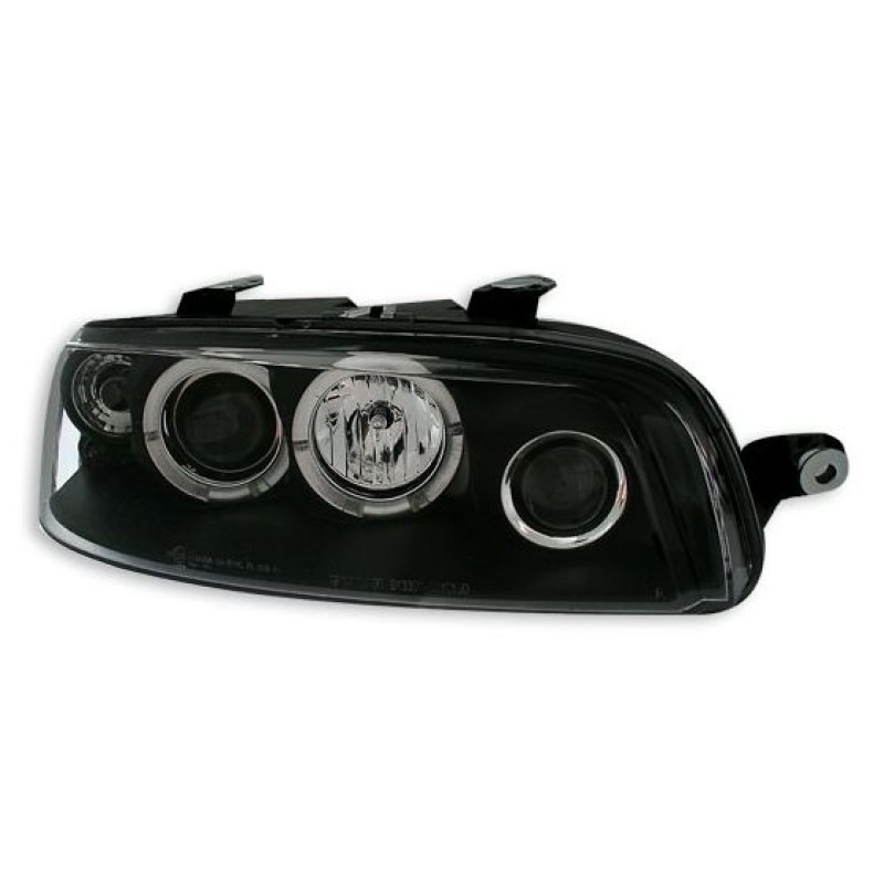 Φανάρια εμπρός Fiat Punto (1999-2003) angel eyes - μαύρα , με λάμπες (Η1) - σετ 2τμχ.