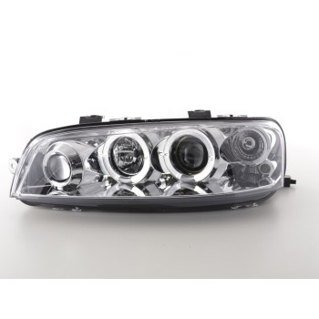 Φανάρια εμπρός Fiat Punto (1999-2003) angel eyes - chrome , με λάμπες (Η1) - σετ 2τμχ.