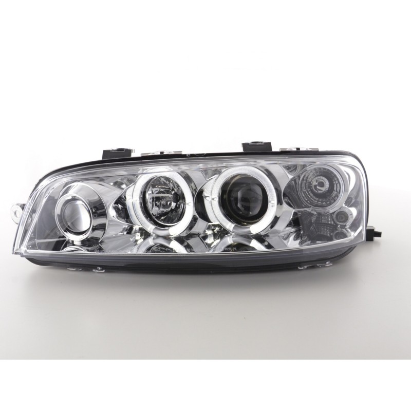 Φανάρια εμπρός Fiat Punto (1999-2003) angel eyes - chrome , με λάμπες (Η1) - σετ 2τμχ.