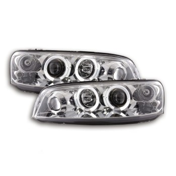 Φανάρια εμπρός Fiat Punto (1999-2003) angel eyes - chrome , με λάμπες (Η1) - σετ 2τμχ.