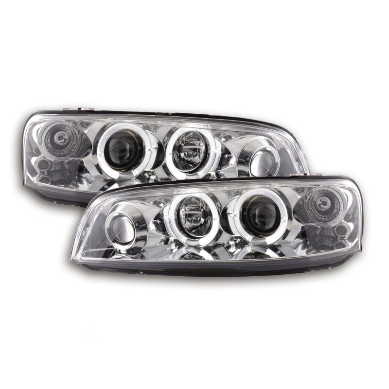 Φανάρια εμπρός Fiat Punto (1999-2003) angel eyes - chrome , με λάμπες (Η1) - σετ 2τμχ.