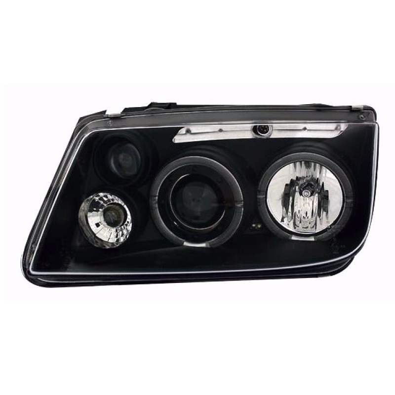 Φανάρια εμπρός Vw Bora angel eyes - μαύρα , με λάμπες (Η1) - σετ 2τμχ.