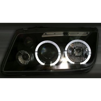 Φανάρια εμπρός Vw Bora angel eyes - μαύρα , με λάμπες (Η1) - σετ 2τμχ. Φανάρια εμπρός Vw Bora angel eyes - μαύρα , με λάμπες (Η1) - σετ 2τμχ.
