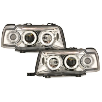 Φανάρια εμπρός Audi 80 B4 (1991-1994) angel eyes - chrome , με λάμπες (Η1) - σετ 2τμχ.