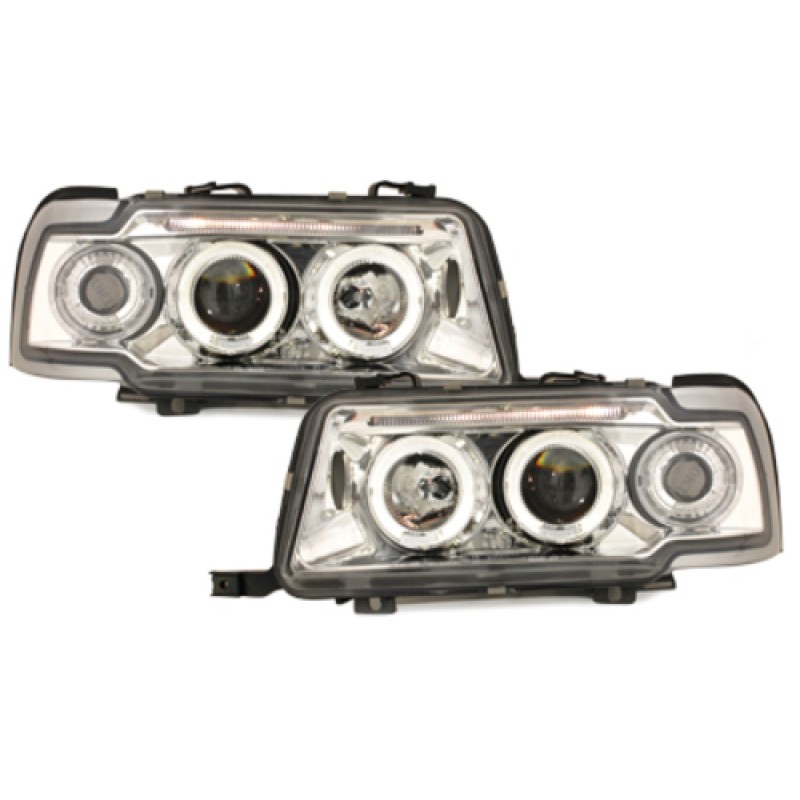 Φανάρια εμπρός Audi 80 B4 (1991-1994) angel eyes - chrome , με λάμπες (Η1) - σετ 2τμχ.