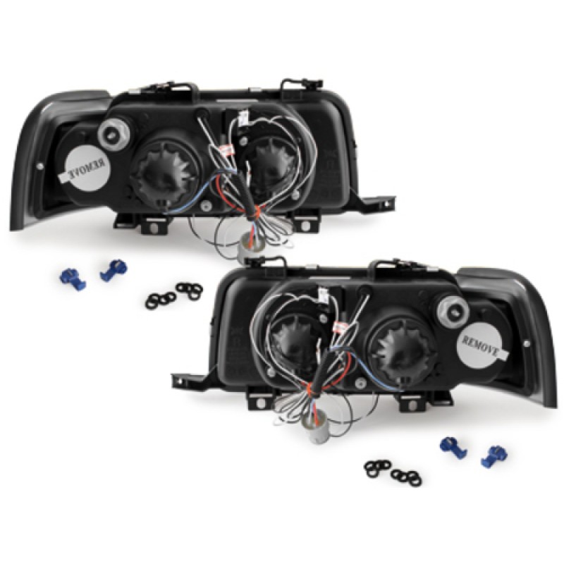 Φανάρια εμπρός Audi 80 B4 (1991-1996) angel eyes - μαύρα , με λάμπες (Η1) - σετ 2τμχ.