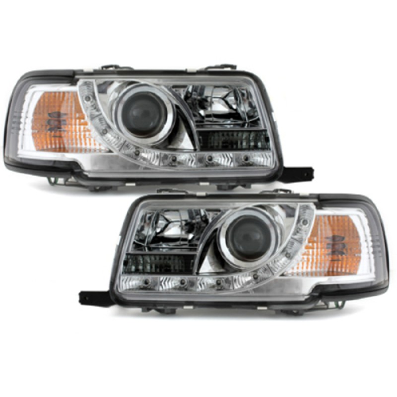 Φανάρια εμπρός Audi 80 (1991-1994) led - chrome , με λάμπες (Η1) - σετ 2τμχ.