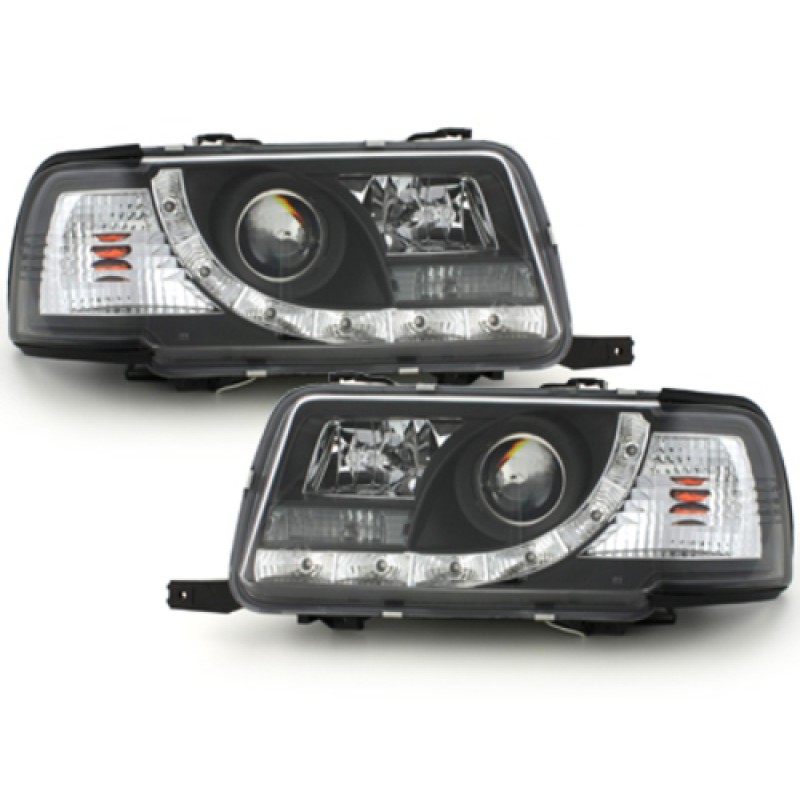 Φανάρια εμπρός Audi 80 (1991-1994) led - μαύρα , με λάμπες (Η1) - σετ 2τμχ.