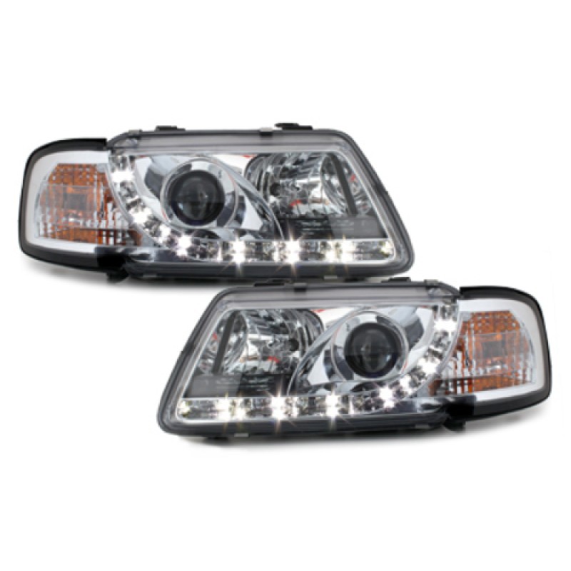 Φανάρια εμπρός Audi A3 (1996-2000) led - chrome , με λάμπες (Η1) - σετ 2τμχ.