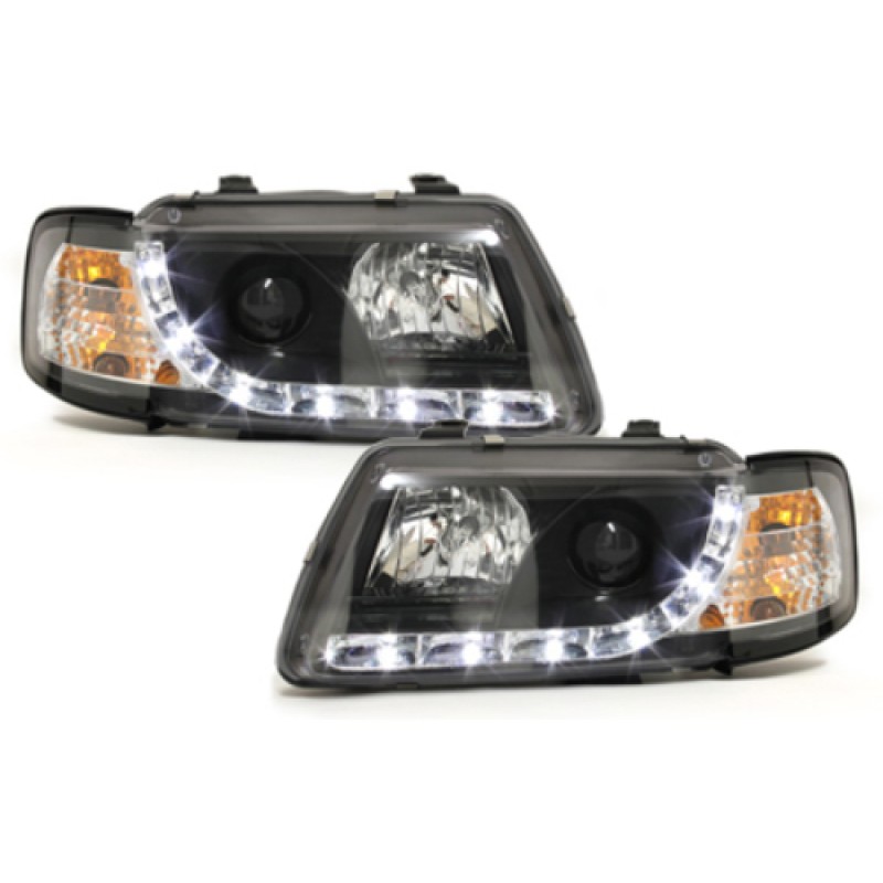 Φανάρια εμπρός Audi A3 (1996-2000) led - μαύρα , με λάμπες (Η1) - σετ 2τμχ.