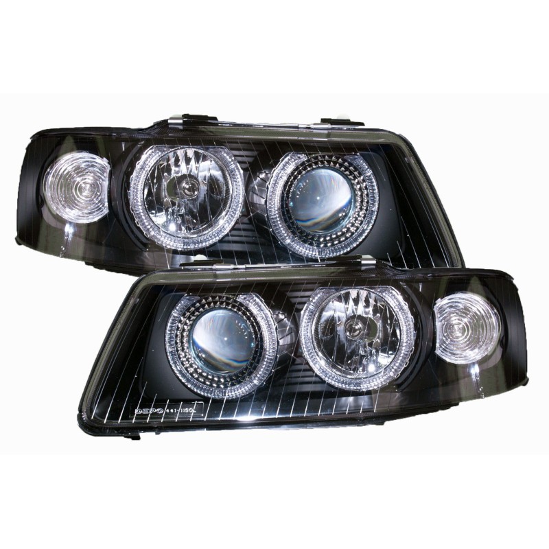 Φανάρια εμπρός Audi A3 (2003-2008) angel eyes - μαύρα , χωρίς λάμπες (Η7) - σετ 2τμχ.