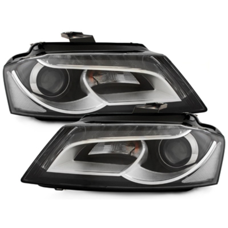 Φανάρια εμπρός Audi A3 (2008-2012) - μαύρα , χωρίς λάμπες (Η7) - σετ 2τμχ.