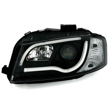 Φανάρια εμπρός Audi A3 (2008-2012) led Lightbar design - chrome ,μαύρα , με λάμπες (Η1) - σετ 2τμχ.