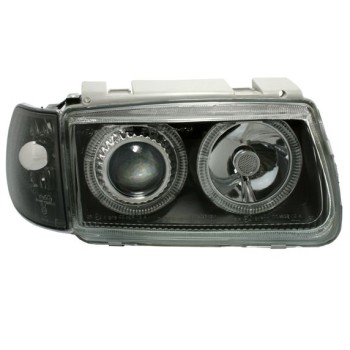 Φανάρια εμπρός Vw Polo 6N (1994-1999) angel eyes - μαύρα , χωρίς λάμπες (Η7) - σετ 2τμχ.