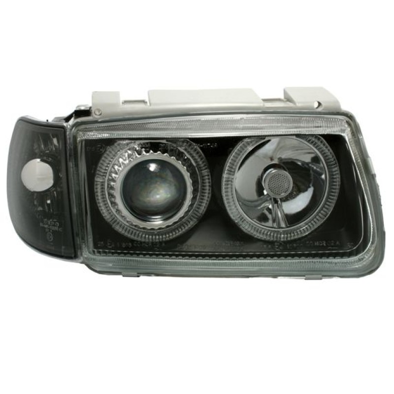 Φανάρια εμπρός Vw Polo 6N (1994-1999) angel eyes - μαύρα , χωρίς λάμπες (Η7) - σετ 2τμχ.