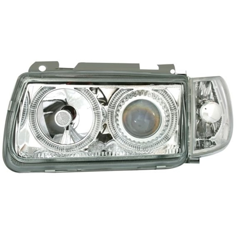 Φανάρια εμπρός Vw Polo 6N (1994-1999) angel eyes - chrome , χωρίς λάμπες (Η7) - σετ 2τμχ.