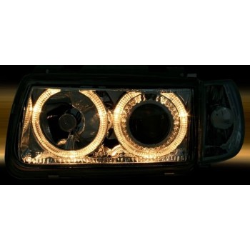 Φανάρια εμπρός Vw Polo 6N (1994-1999) angel eyes - chrome , χωρίς λάμπες (Η7) - σετ 2τμχ.