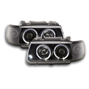 Φανάρια εμπρός Vw Polo 6N (1994-1999) angel eyes - μαύρα , με λάμπες (Η1) - σετ 2τμχ.