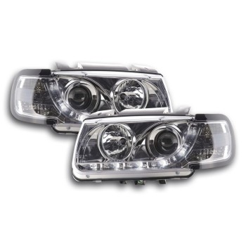 Φανάρια εμπρός Vw Polo 6N (1994-1999) led - chrome , με λάμπες (Η1) - σετ 2τμχ.