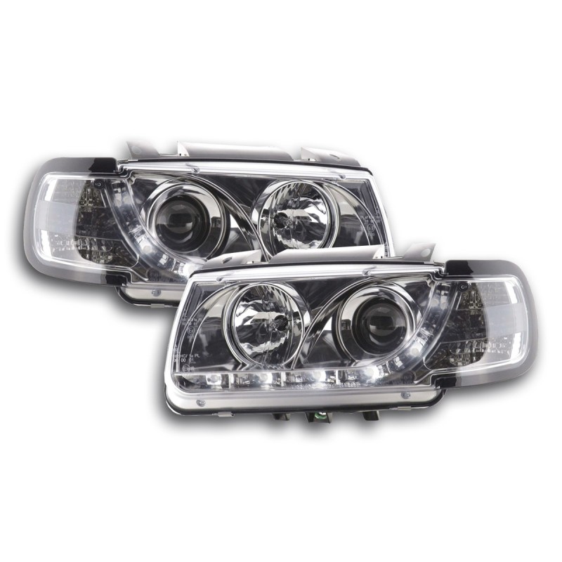 Φανάρια εμπρός Vw Polo 6N (1994-1999) led - chrome , με λάμπες (Η1) - σετ 2τμχ.