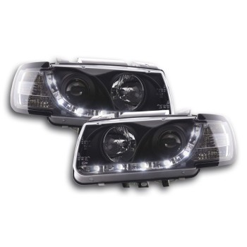 Φανάρια εμπρός Vw Polo 6N (1994-1999) led - μαύρα , με λάμπες (Η1) - σετ 2τμχ.