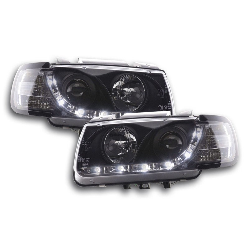 Φανάρια εμπρός Vw Polo 6N (1994-1999) led - μαύρα , με λάμπες (Η1) - σετ 2τμχ.