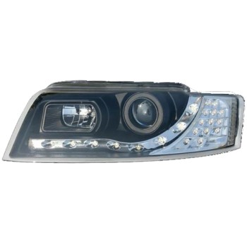 Φανάρια εμπρός Audi A4 (1999-2001) led Dayline - με led φλας, μαύρα , με λάμπες (Η1) - σετ 2τμχ.